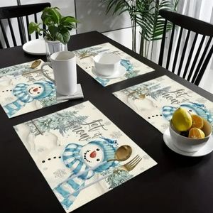 'Let It Snow' 4pc Holiday Table Placemats Christms Winter Snowman Kitchen Dining